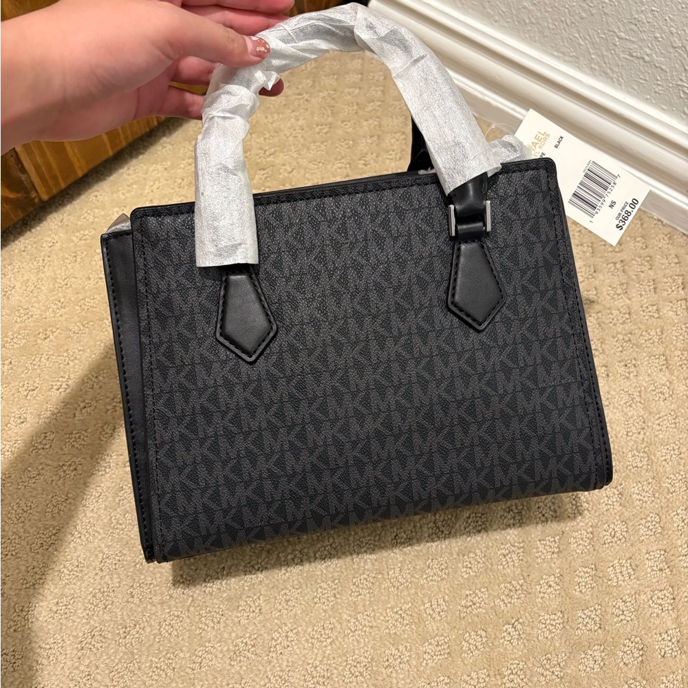 Michael Kors Black Logo Satchel with MK Charm - Picture 6 of 7